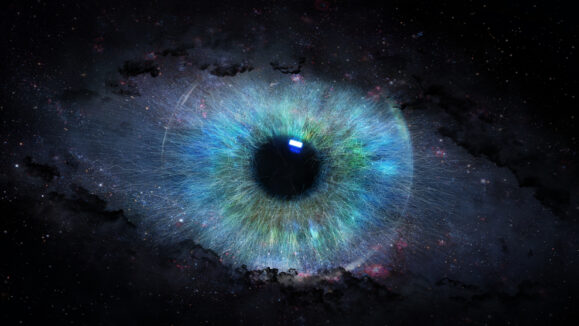 Open,Eye,In,Space;,3d,Illustration