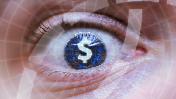 Human eye with dollar or money symbol inside