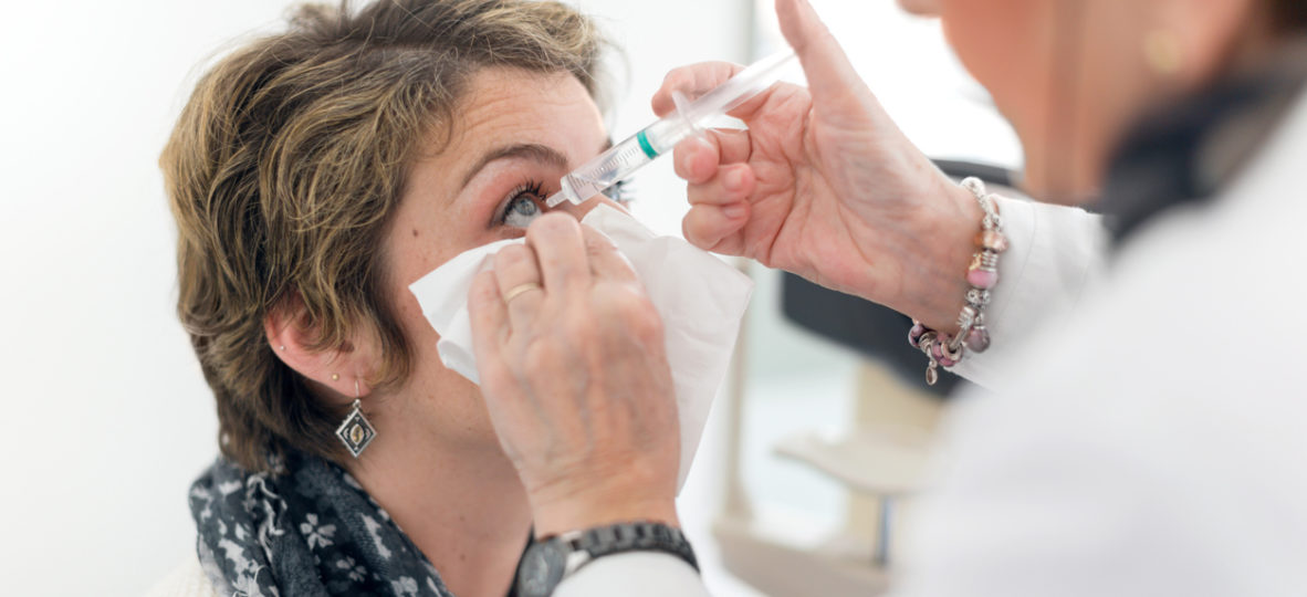 Patient at eye doctor