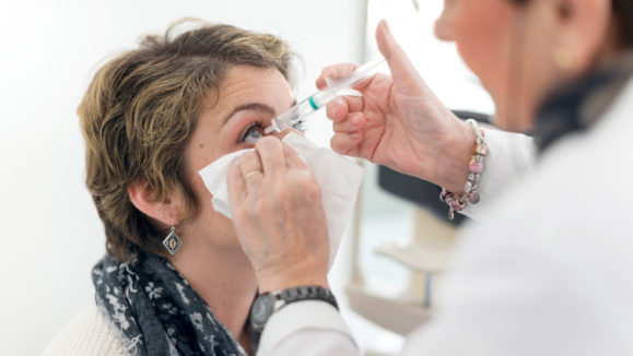 Patient at eye doctor