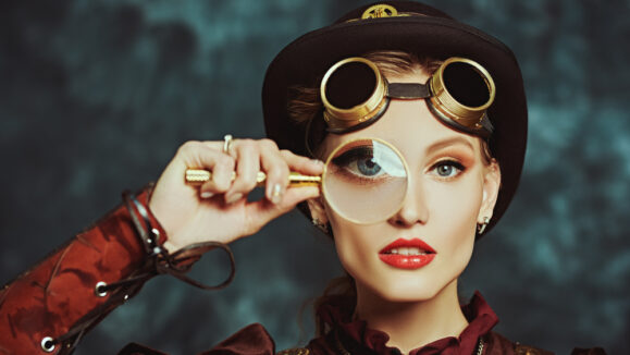 Steampunk,Concept.,Portrait,Of,A,Beautiful,Steampunk,Girl,With,A