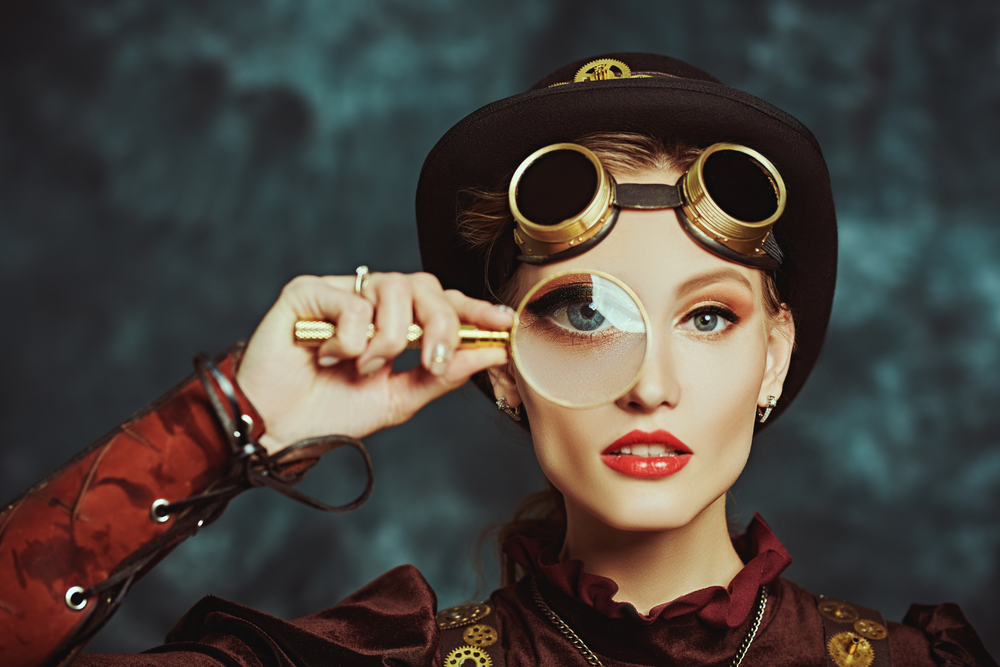 Steampunk,Concept.,Portrait,Of,A,Beautiful,Steampunk,Girl,With,A