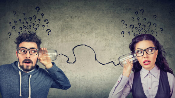 Funny,Looking,Man,And,Woman,Having,Troubled,Communication