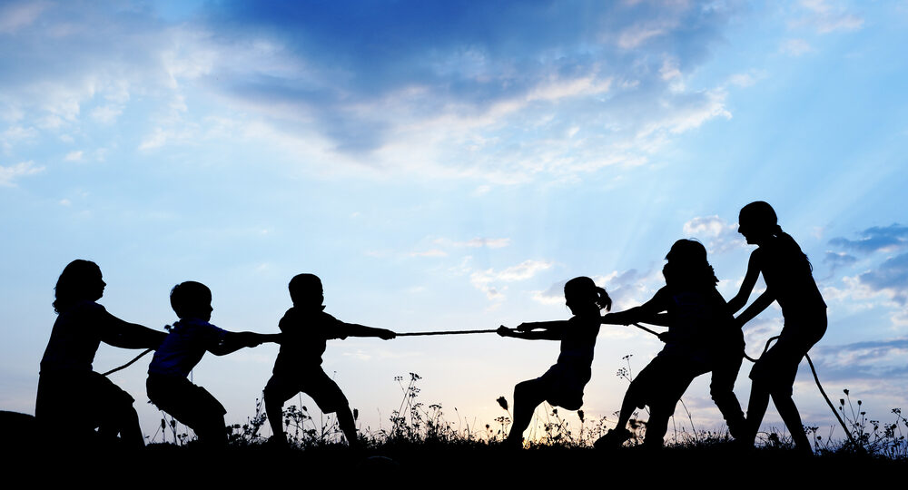 Kids,Playing,Tug,War,Pulling,Rope