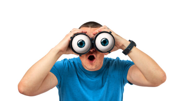 Man,With,Binoculars,On,A,White,Background