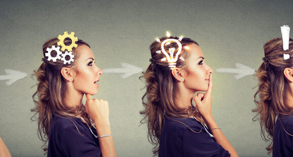 Emotional,Intelligence.,Side,View,Sequence,Of,A,Woman,Thoughtful,,Thinking,